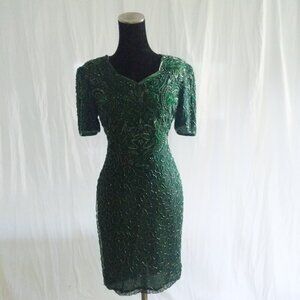 INCREDIBLE NOS 80's Green Sequin Stenay Cocktail Dress Size 6